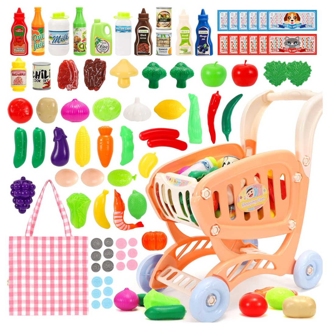 82-Piece Tagitary Shopping Cart Toy With Shopping Bag