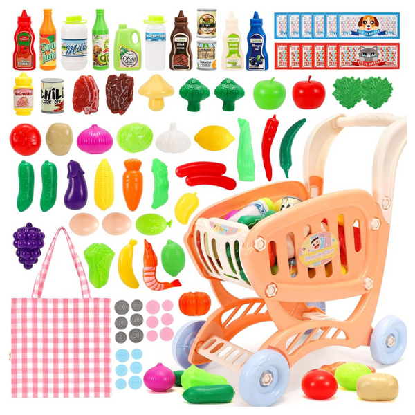 82-Piece Tagitary Shopping Cart Toy With Shopping Bag