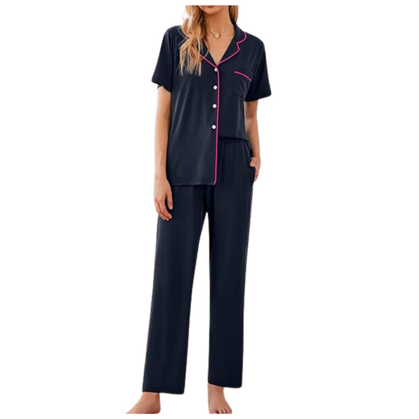 Ekouaer Women's Button Down Short Sleeve Pajamas Set