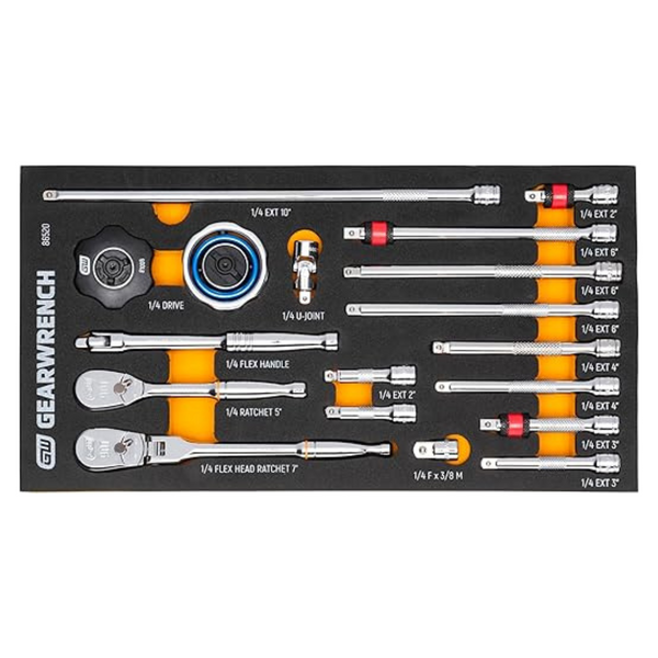 GEARWRENCH 18 Piece 1/4" 90T Ratchet & Drive Tool Set With EVA Foam Tray - 86520