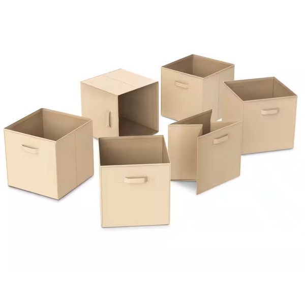 6-Piece Beige Fabric Foldable Storage Cubes / Bins