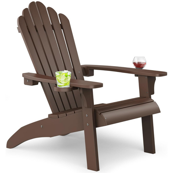 Upstreman Home Plastic Outdoor Fire Pit Adirondack Chair W/ Cup Holder