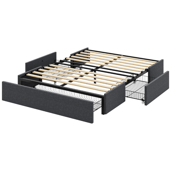 Allewie Queen Size Platform Bed Frame With 3 Storage Drawers