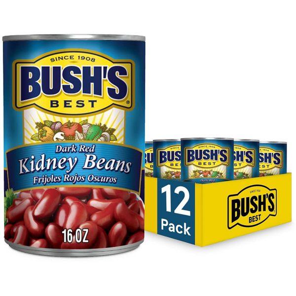 12-Pack Bush's Best Canned Dark Red Kidney Beans, 16oz