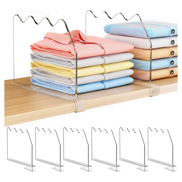 6-Pack Clear Closet Shelf Divider For Closet Organization