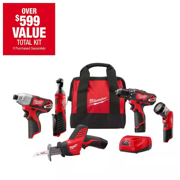 Milwaukee M12 5-Tool Cordless Combo Tool Kit With 2 Batteries & Charger