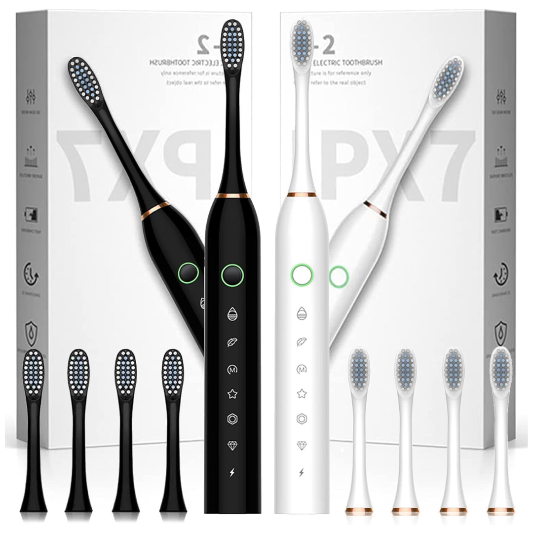 2-Pack Soft Rechargeable Electric Toothbrush With 8 Brush Heads (Various)