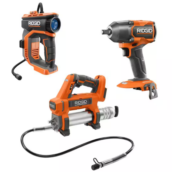 Ridgid 18V Cordless 3-Tool Combo Kit w/ Wrench, Grease Gun, & Inflator