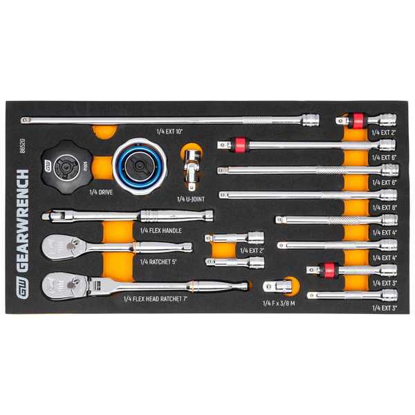 18-Piece Gearwrench 1/4'' 90T Ratchet And Drive Tool Set W/ EVA Foam Tray