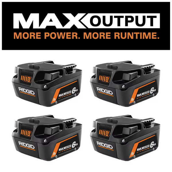 4-Pack RIDGID 18V 6.0 Ah MAX Output Lithium-Ion Batteries