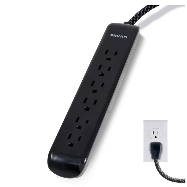 6-Outlet Philips Surge Protector Power Strip W/ 4' Braided Cord