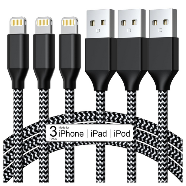 3-Pack 10Ft MFi Certified Nylon Braided USB To Lightning Charging Cables