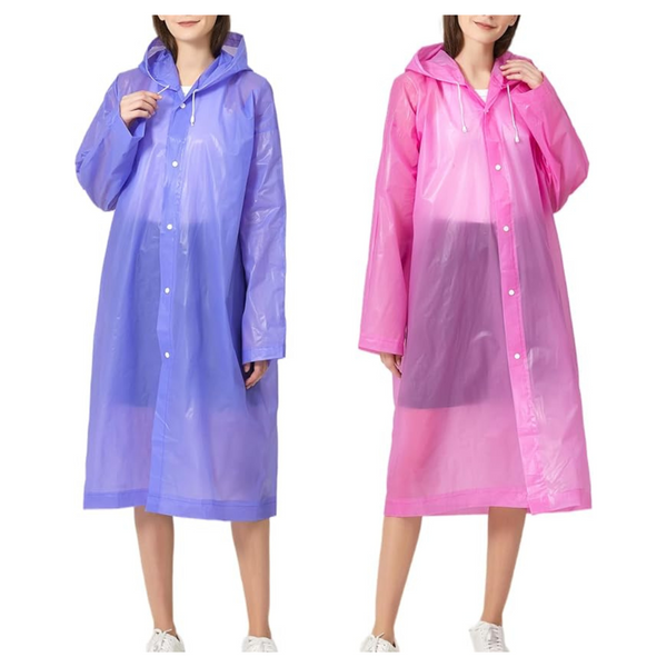 2-Pack RUISHYY Unisex Rain Ponchos Reusable EVA Rain Coats With Hood