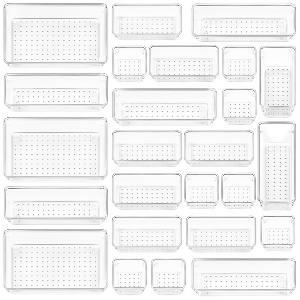 25-Piece Vtopmart 4-Size Clear Plastic Drawer Organizers Set