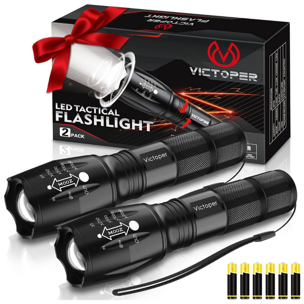 2-Pack Victoper 2000 Lumens Waterproof Led Flashlight With 5 Modes