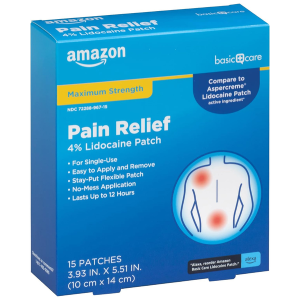 15-Count Amazon Basic Care Otc Pain Relief Lidocaine Patch