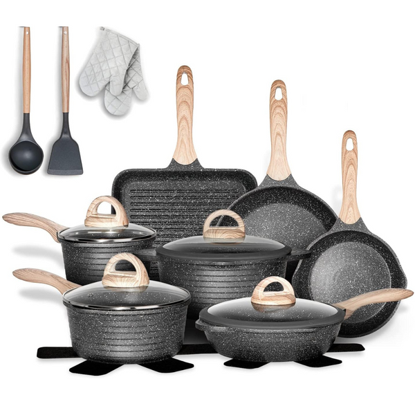 20-Piece Jeetee Nonstick Granite Coating Induction Pots & Pans Set