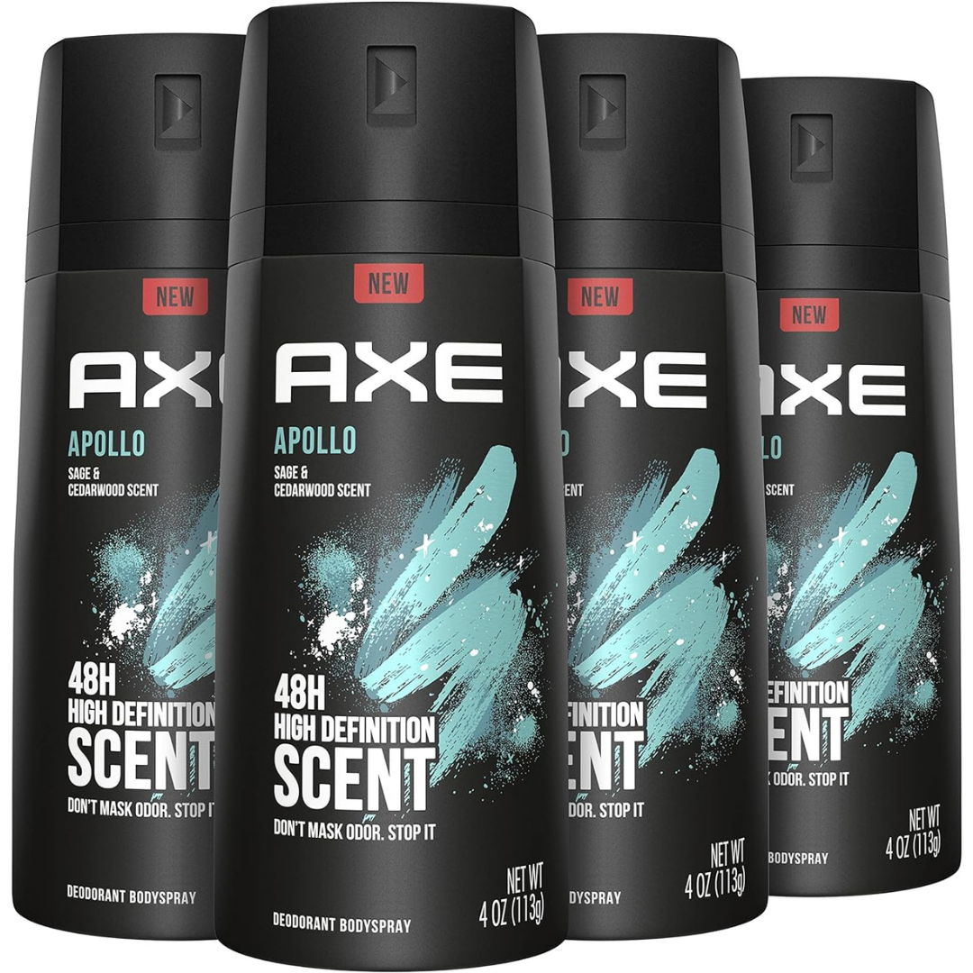 4-Pack Axe Apollo 4oz Body Spray Deodorant (Sage & Cedarwood Scent)
