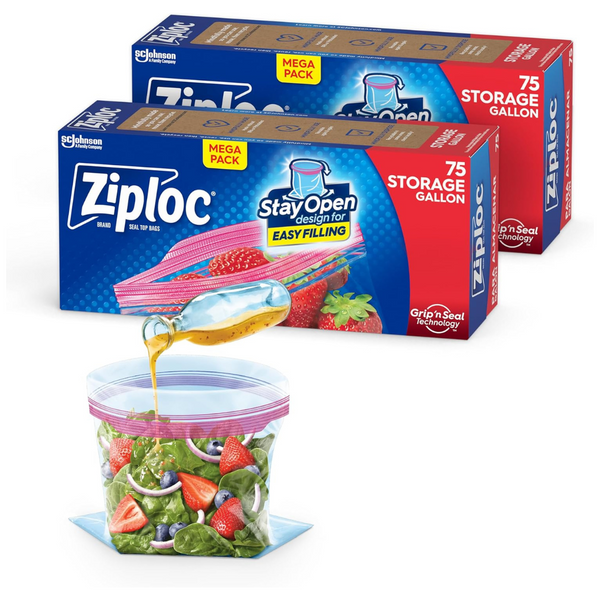 Ziploc Gallon Food Storage Bags, Stay Open Design With Stand-Up Bottom, Easy To Fill (150 Bags Total)