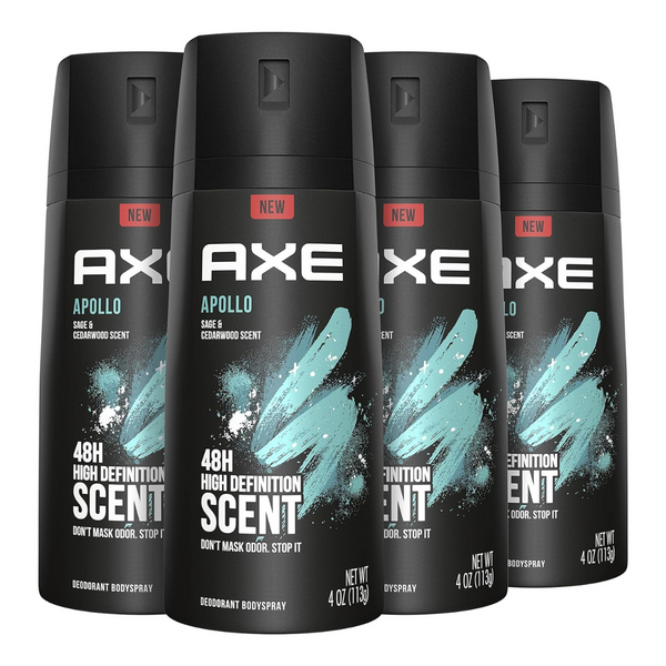 Axe Apollo Body Spray Deodorant For Long-Lasting Odor Protection, Sage & Cedarwood (Pack Of 4)