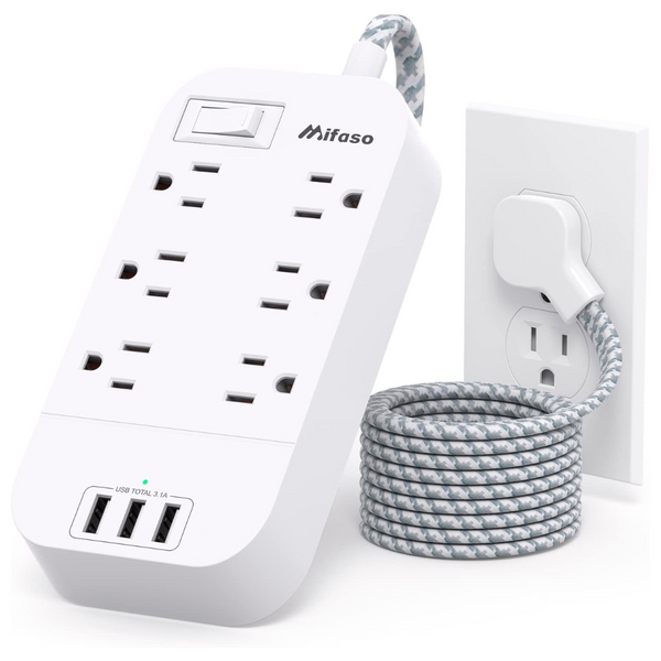 Mifaso 5ft 6 Outlets 3 USB Ports Outlet Extender W/ Overload Protection