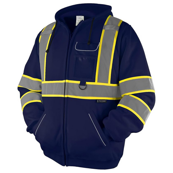 Ticonn High Vis Reflective Safety Fleece Hoodie Jacket