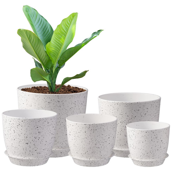 5-Pack Sportyouth Modern Plastic Flower Pots Set With Saucers Trays