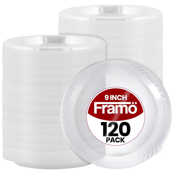 120-Pack Framo 9" Disposable Clear Plastic Plates