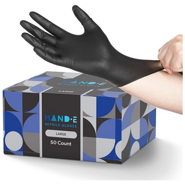 50-Count Hand-E Touch Black Nitrile Powder & Latex-Free Disposable Gloves (Large)