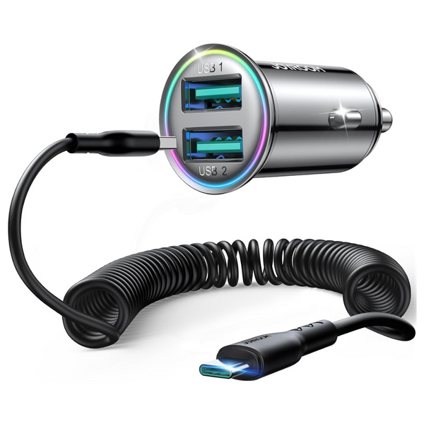 Joyroom 4.8a Car Phone USB Charger With Type C Coiled Cable