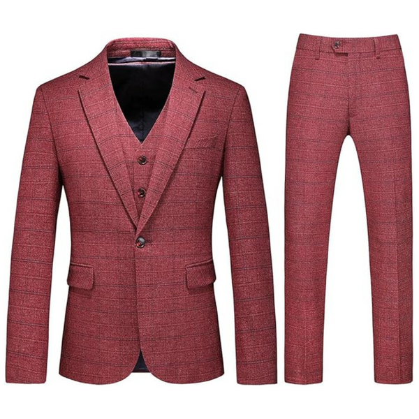 Kudoro Men's One Button Slim Fit Plaid Blazer Tweed Suit