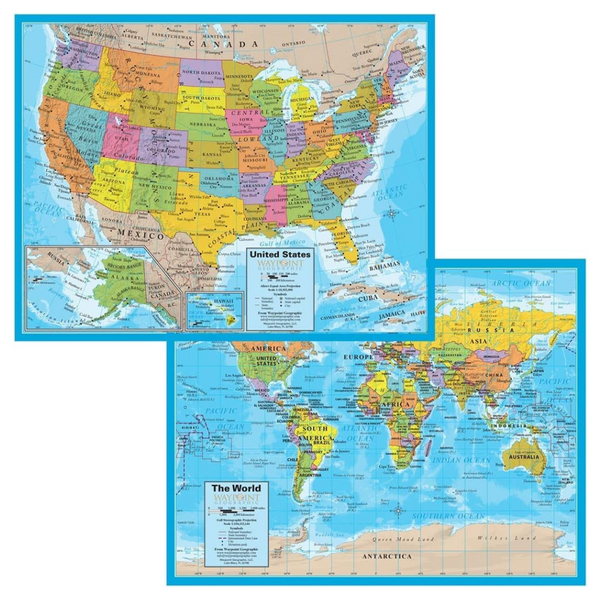 32-Count Waypoint Geographic 2-In-1 United States And World Notebook Map