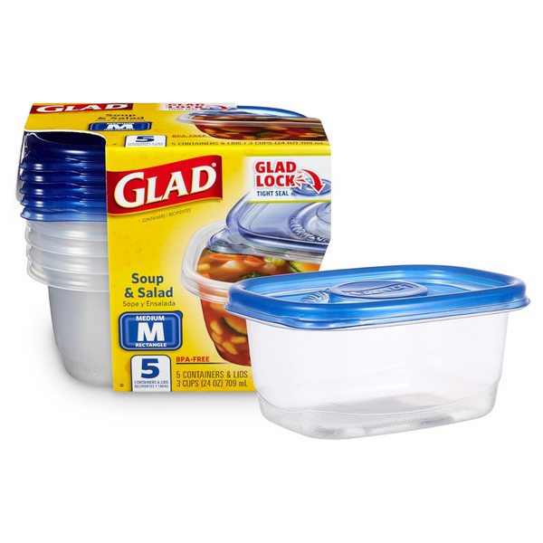 5-Pack GladWare Soup & Salad Food Storage Containers, 24 Oz