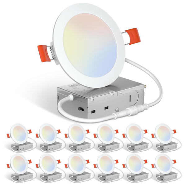 12-Pack UVFD 4" Led Recessed Lighting 5CCT Ultra-Thin With Junction Box