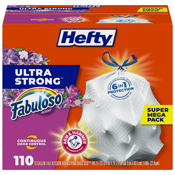 110-Count Hefty Ultra Strong Tall Kitchen Trash Bags, Fabuloso Scent