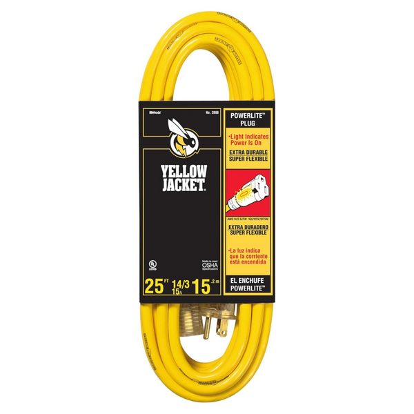 Yellow Jacket 2886 14/3 Heavy-Duty 15-Amp SJTW 25ft Extension Cord