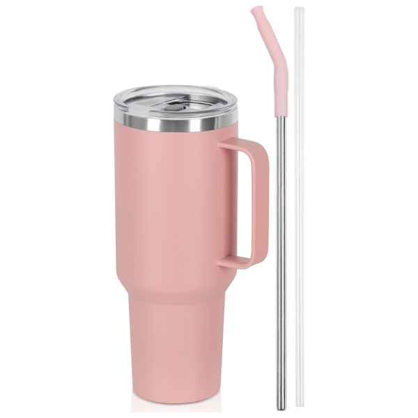 40 Oz Stainless Steel Double Wall Tumbler With Handle And Straw