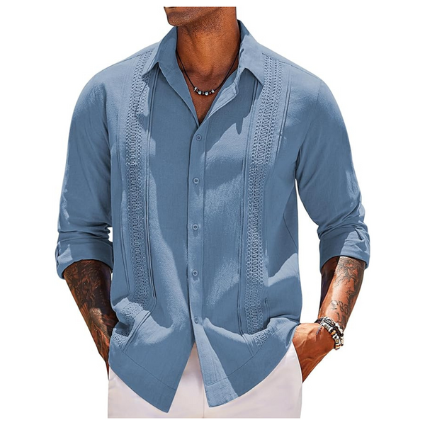 Men's Cuban Guayabera Linen Casual Summer Beach Shirt