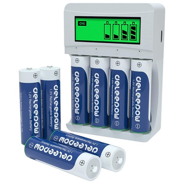 8-Pack Deleepow 3300mAh AA Rechargeable Batteries W/ LCD Charger