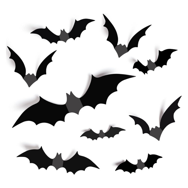 64-Piece Reusable PVC 3D Black Bats Stickers