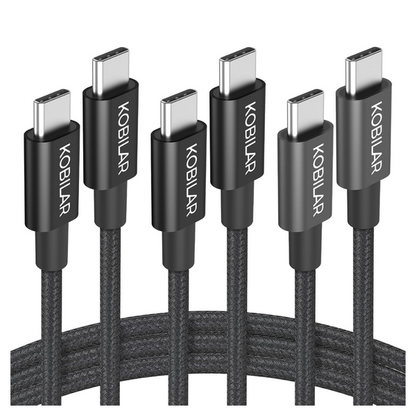 3-Pack Kobilar 60W 3A Fast Charging USB-C To USB-C Cable (3+5+6.6ft)