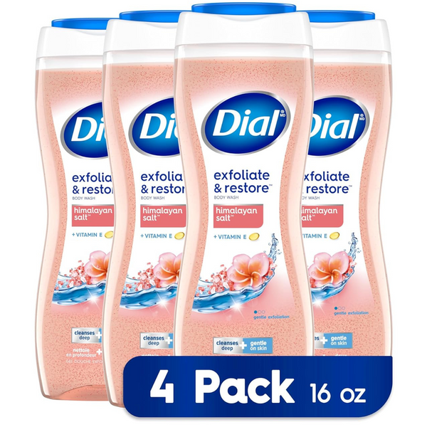 Dial Body Wash, Exfoliate & Restore Himalayan Salt (16 Fl Oz, Pack Of 4)