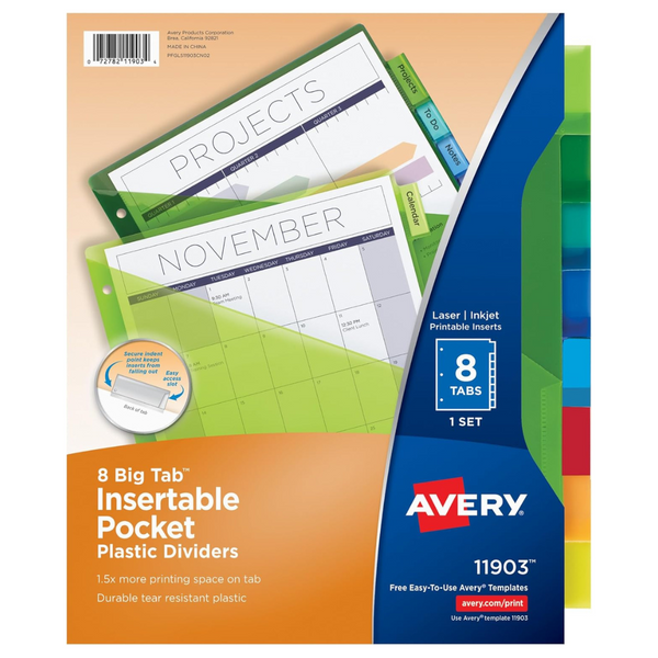 Avery 8 Tab Binder Dividers For 3 Ring Binders