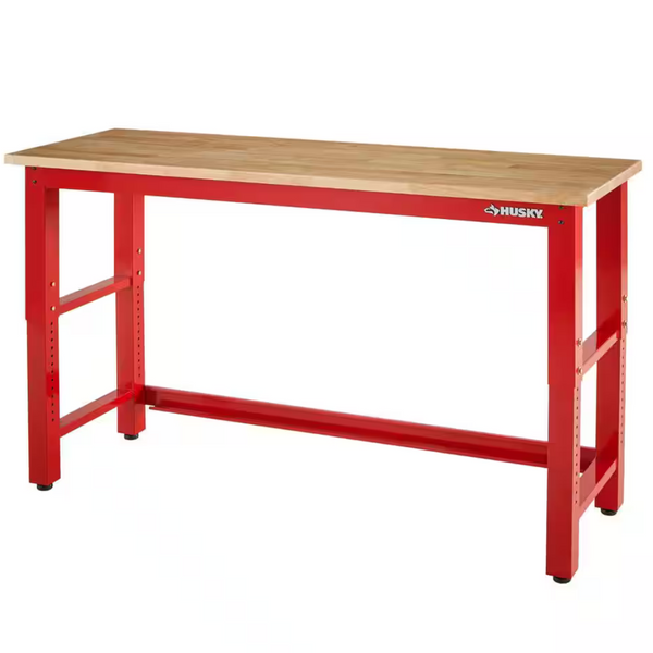 Husky 6 Ft Adjustable Height Solid Wood Top Workbench