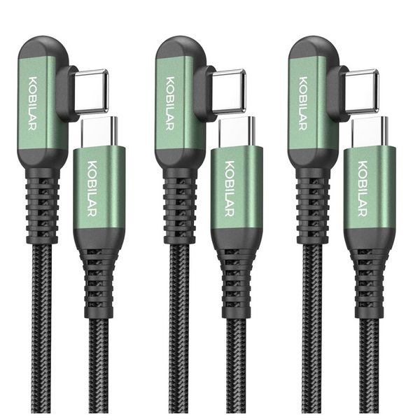 3-Pack Kobilar 90 Degree USB-C To C Fast Charging Cable