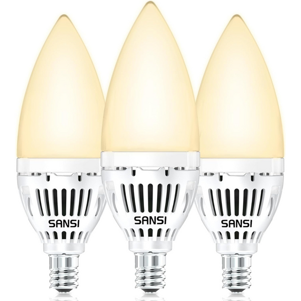 3-Pack Sansi E12 Candelabra 45w 600 Lumens LED Light Bulbs