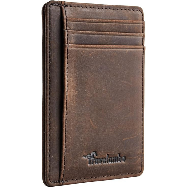 Travelambo Men's Neel Leather Magnetic Wallet with Money Clip