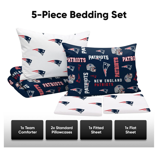 5-Piece FOCO NFL Team Logo Bed In A Bag Comforter Sheets Bedding Set