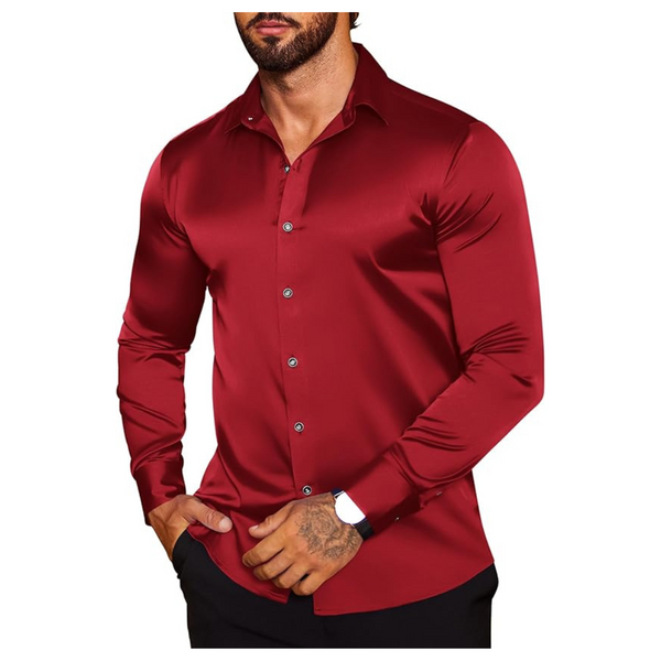 Coofandy Men's Casual Silk Satin Formal Shirt