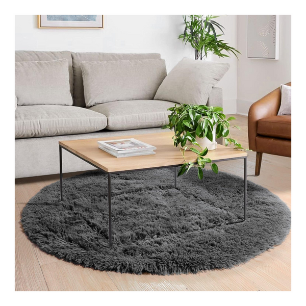 Amdrebio 7 x 7 Feet Grey Round Area Fuzzy Fur Rug